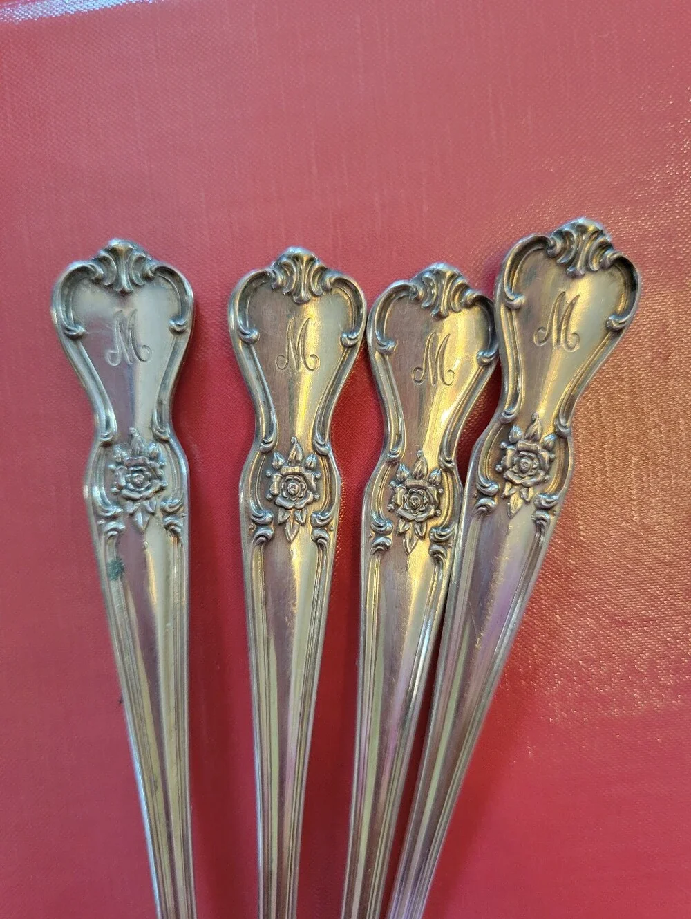Vintage Old Company Plate Iced Tea Sundae Spoons Rose Silverplate Monogram 